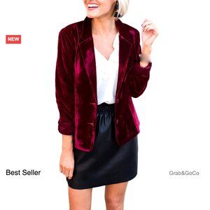 Velvet Blazer Jacket Long Sleeve Open Front Cardigan Coat with Pockets